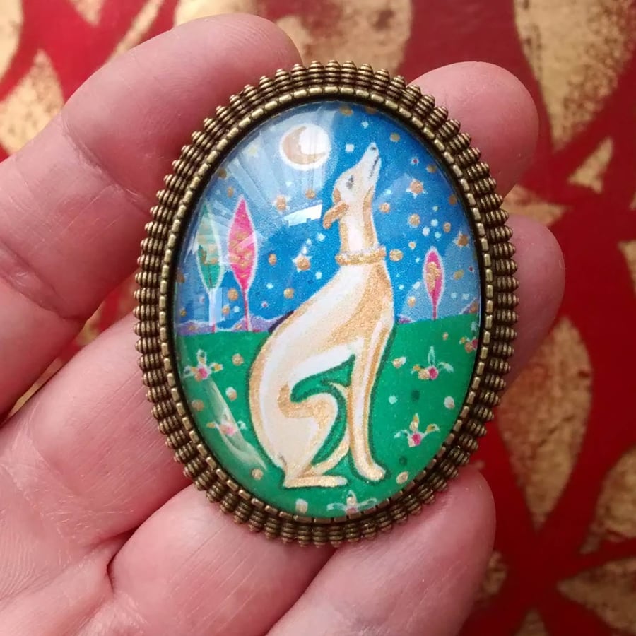 Sale! Greyhound Brooch, Miniature Art Jewellery
