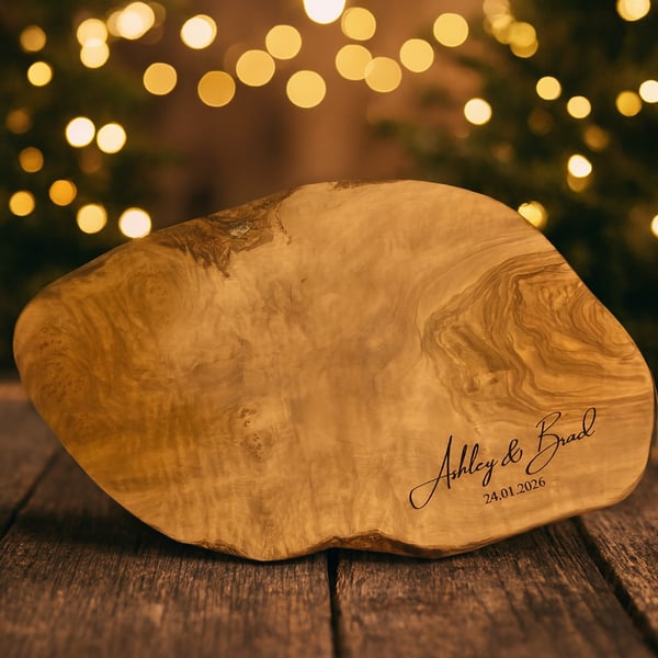 Personalised Olive Wood Serving Board-35CM with Complimentary 6 Knife Gift Set