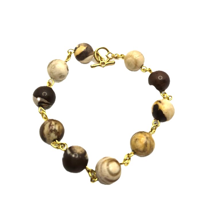 Cappucino agate rosary link beaded bracelet 
