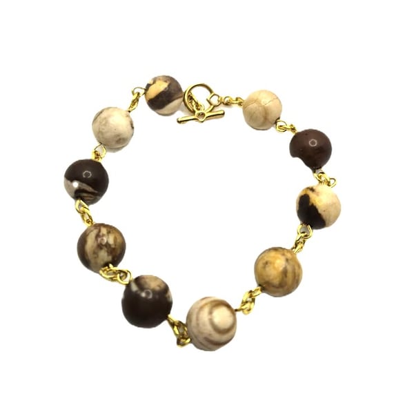 Cappucino agate rosary link beaded bracelet 