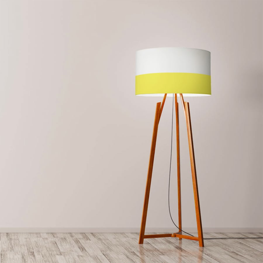 Yellow Line Drum Lamp shade. Diameter 45 cm (17.7 in). Hand-painted