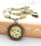 Vintage-Style Pendant Necklace, Flower Art Ornate Pendant, Rosary Style Necklace