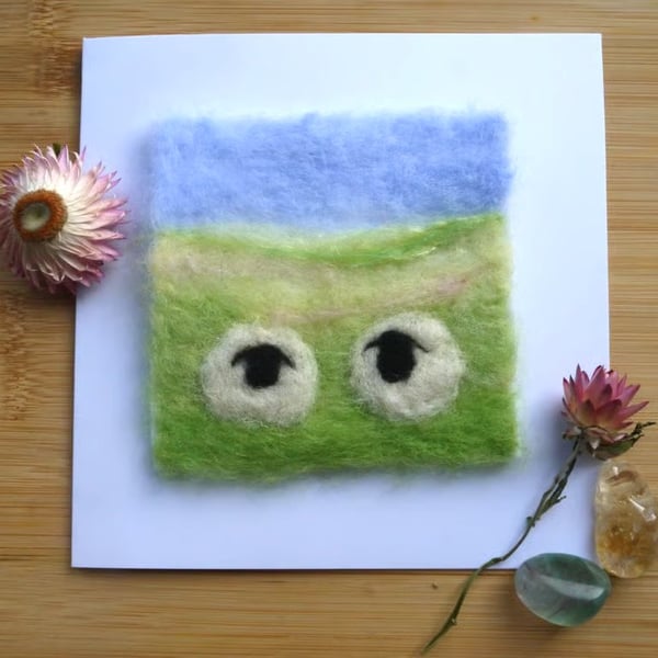 Handmade needle felted Ewe and Me greetings card