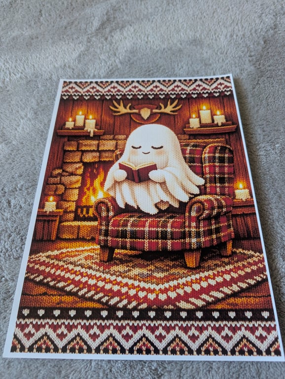Cosy reading sheet ghost knitted design A4 photo print 