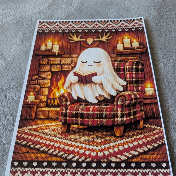 Cosy reading sheet ghost knitted design A4 photo print 
