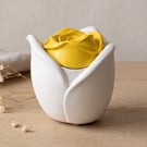 White trinket pot with yellow rose lid - handmade jewellery box or keepsake pot