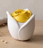 White trinket pot with yellow rose lid - handmade jewellery box or keepsake pot