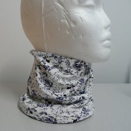 Headband earwarmer snood neck warmer blue white and floral jersey scarf