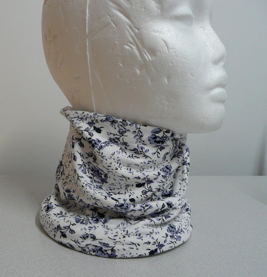 Headband earwarmer snood neck warmer blue white and floral jersey scarf