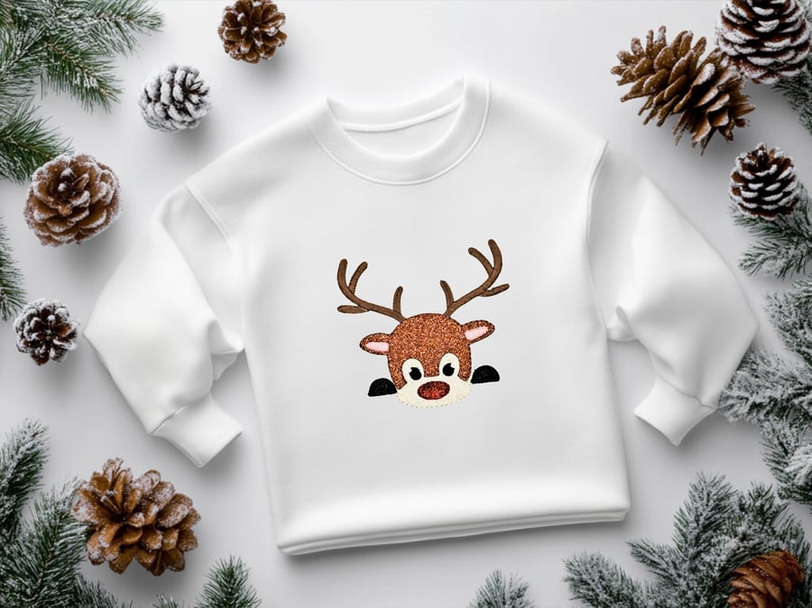 Glitter Christmas Reindeer Kids Sweatshirt