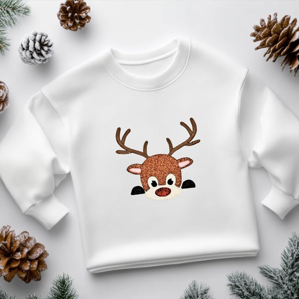 Glitter Christmas Reindeer Kids Sweatshirt