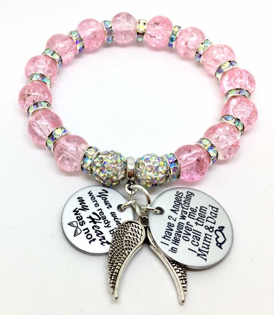 Shamballa pink Mum & Dad Your wings were ready but my heart was not  Bracelet 