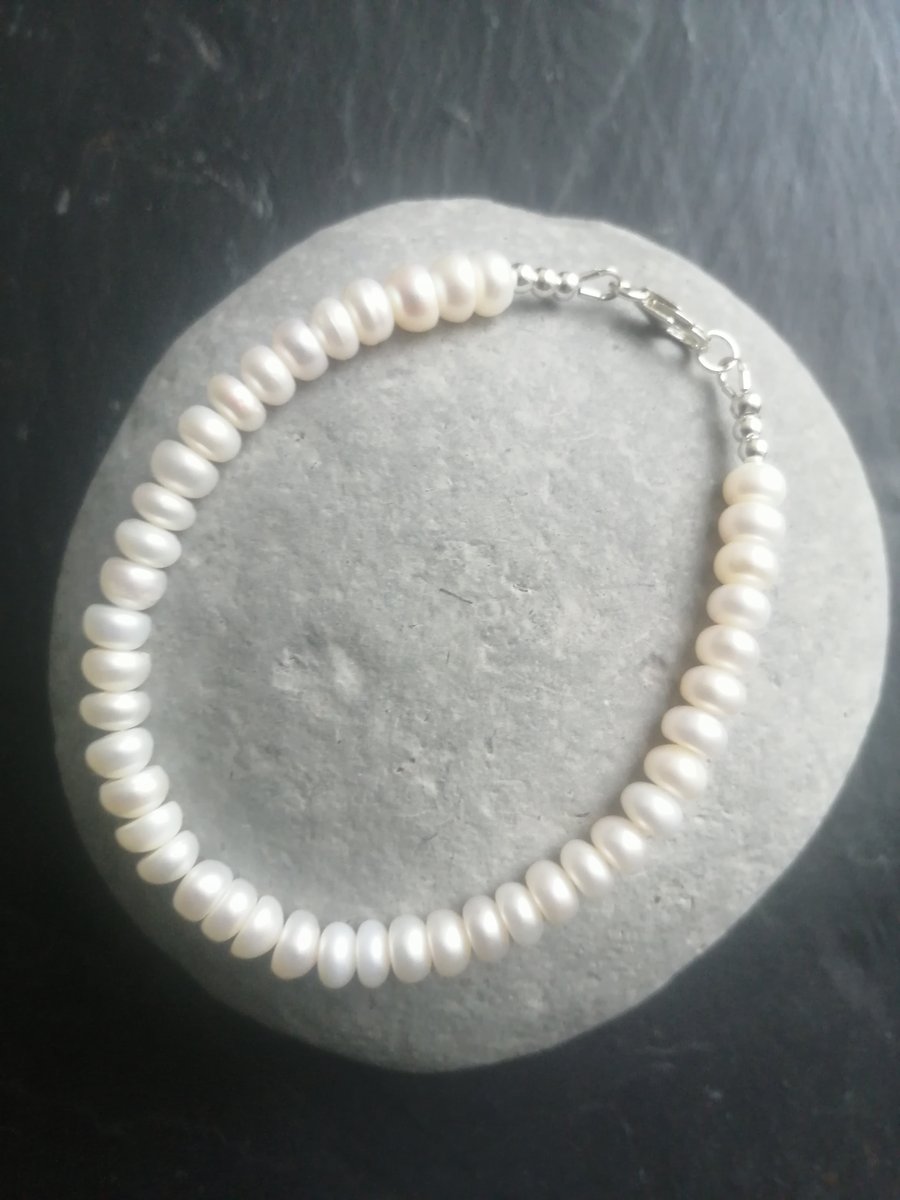 Freshwater Button Pearl and Sterling Silver Bracelet