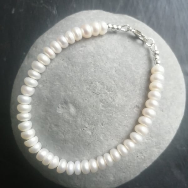 Freshwater Button Pearl and Sterling Silver Bracelet