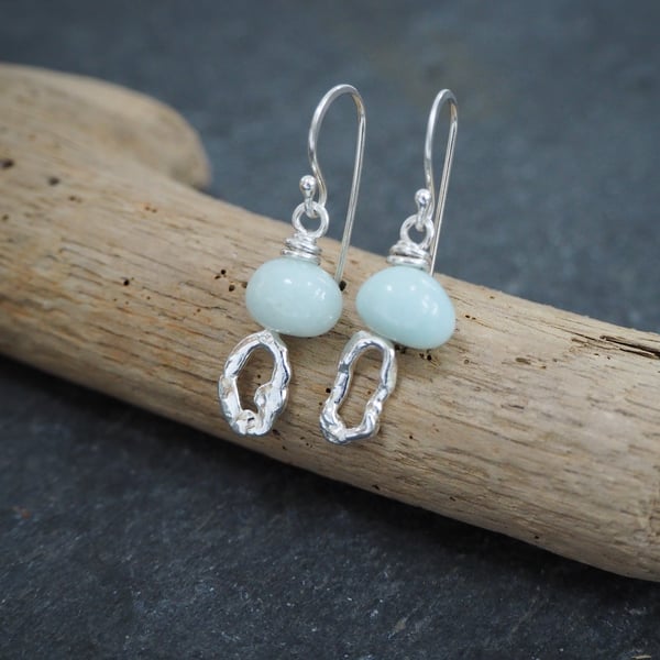 Amazonite and molten silver dangle drop earrings, arc jewellery