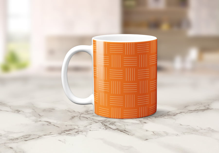 Orange and White Geometric Design Mug, Tea or Coffee Cup