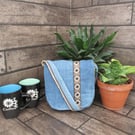 Upcycled Coffee Sack - Mini Shoulder Bag - Denim with Braid
