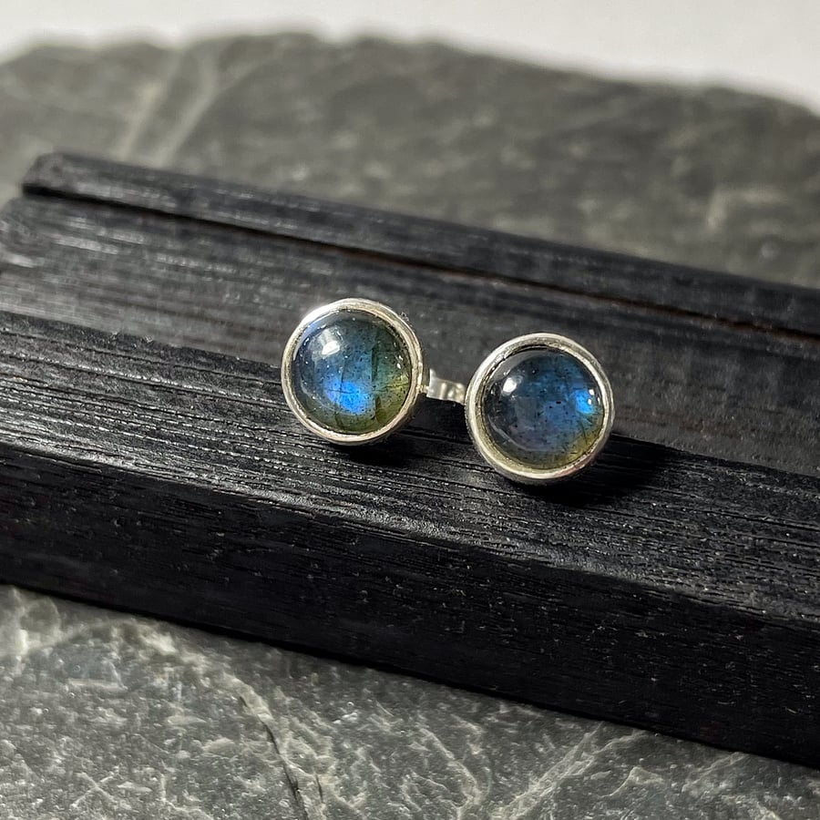      Labradorite stud earrings sterling silver , gemstone studs