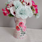 Metal Pitcher with Pink Rose Design & Artificial Flower Arrangement