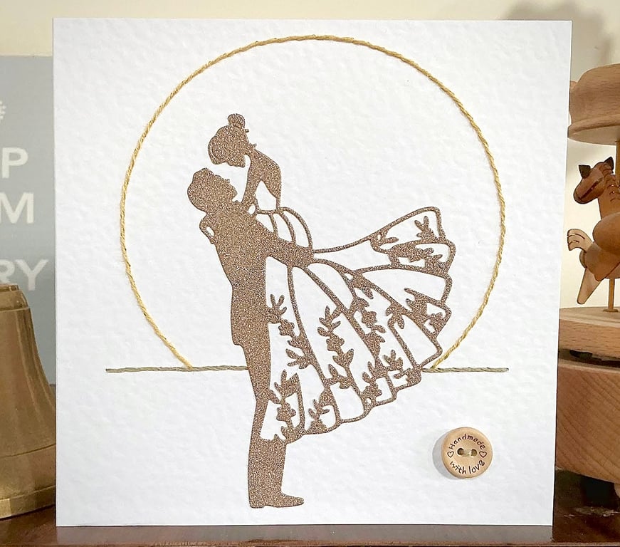 Hand Sewn Card. Wedding Card. Bride And Groom Card. Anniversary Card. Cards.