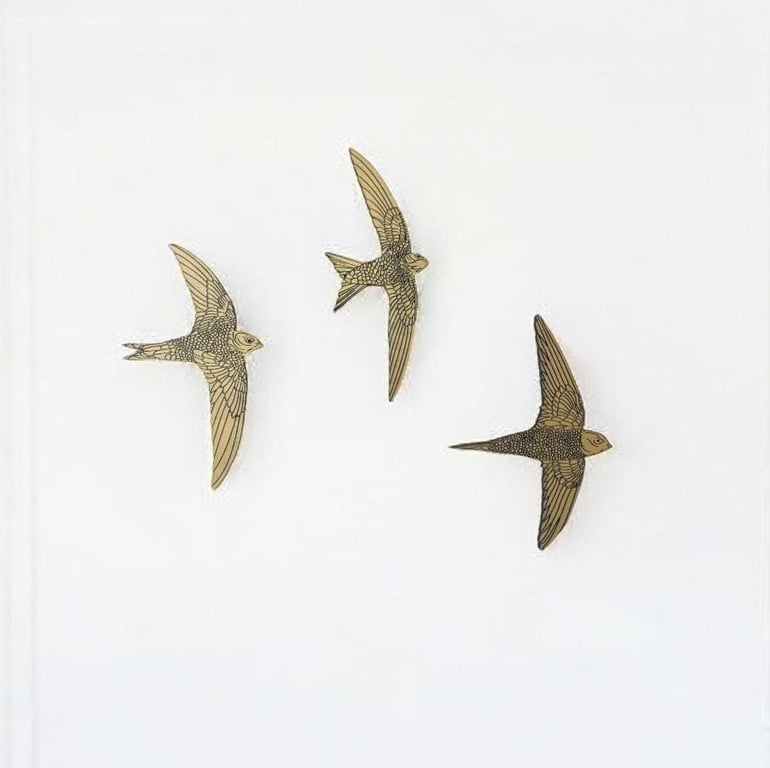 Set of 3 Ornate Gold Flying Swifts – Engraved with Black Detailing