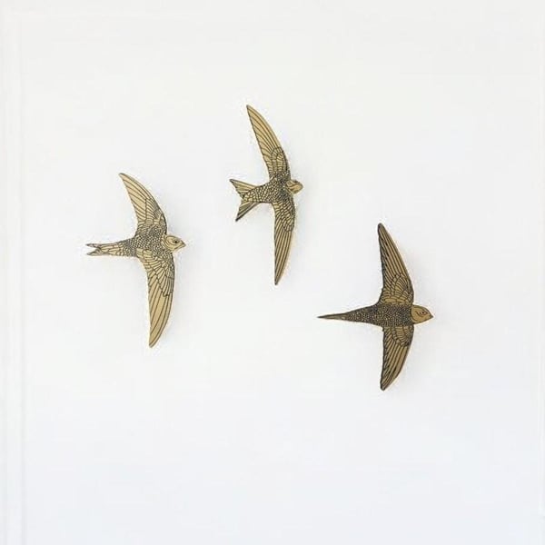 Set of 3 Ornate Gold Swifts – Engraved Wood with Black Detailing