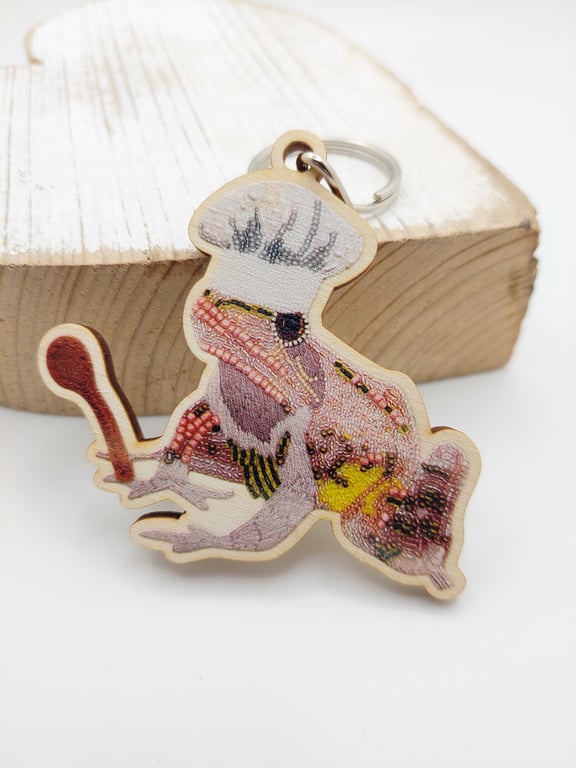 Chef Frog wooden keyring