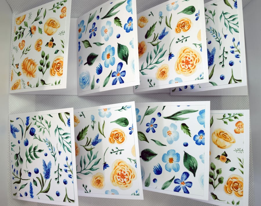 8 Pretty Floral 3x3 Inch Blank Mini Note Cards, Stationery, Gift Tags 