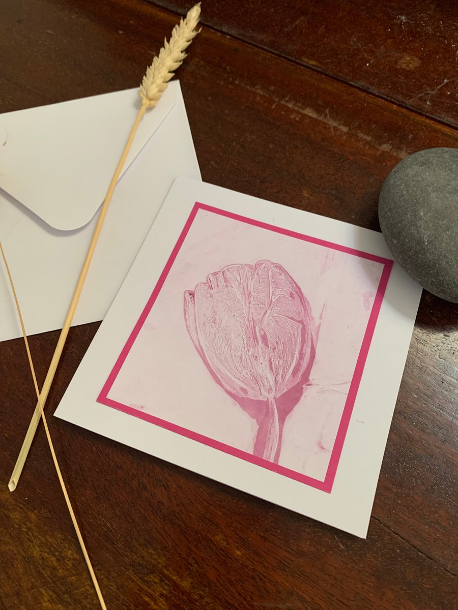 Original gelli printed tulip greetings card