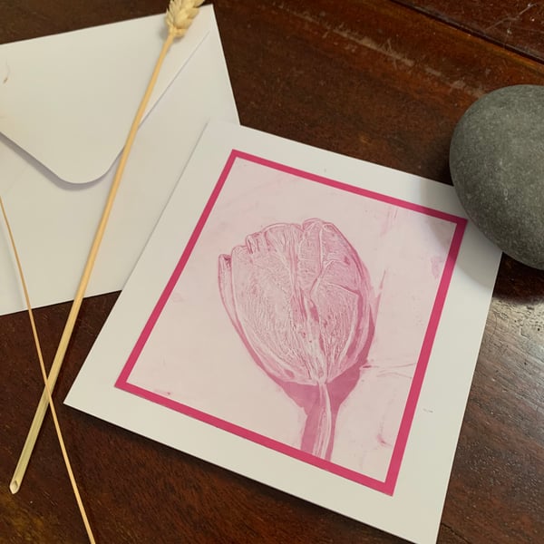 Original gelli printed tulip greetings card