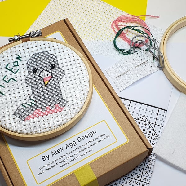 Wendy Wood Pigeon Cross Stitch Kit craft kits, gift for bird lover, sewing gifts