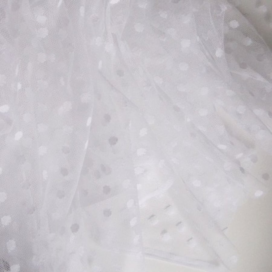 White polka dot tulle fabric - 45" wide - sold per metre