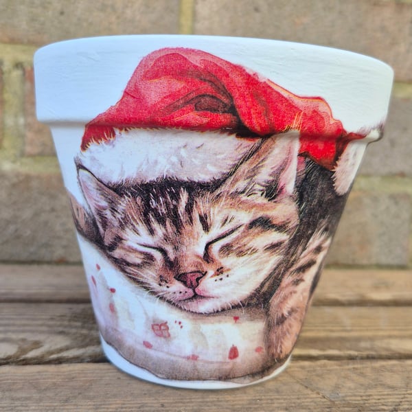 Pretty Christmas Cat Plant Pot