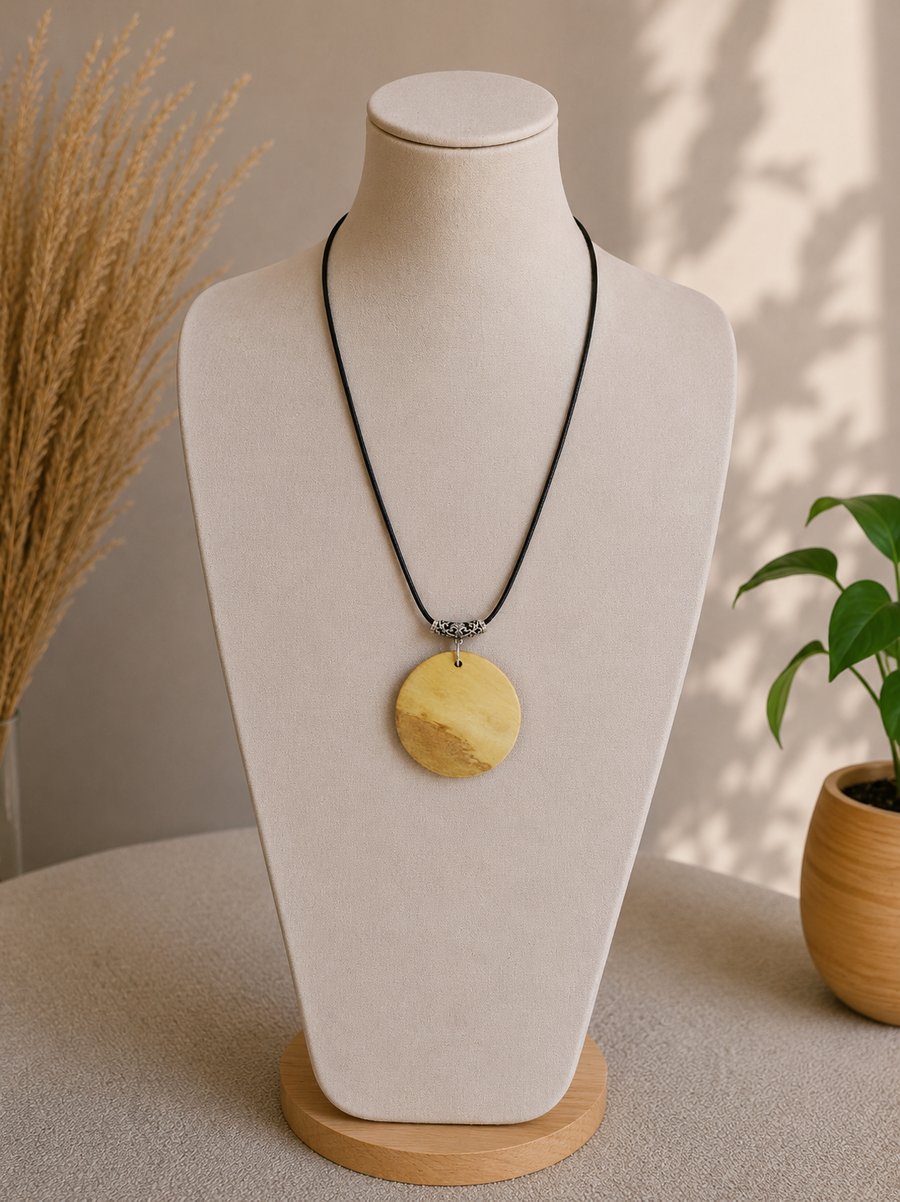 Upcycled Round Wood Pendant Necklace Hand-Finished Reclaimed Wood Jewellery