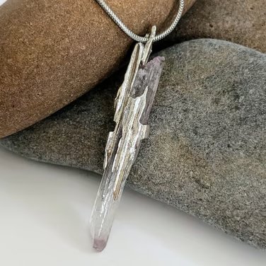 Sterling Silver and Natural Pink Kunzite Pendant on 20 Inch Necklace
