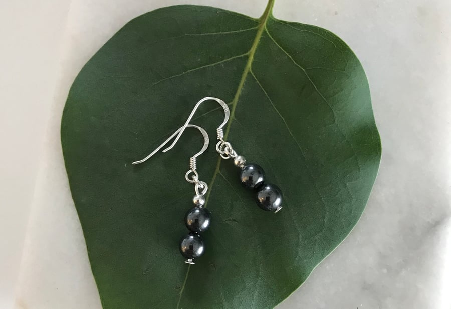 Hematite dark grey  semi precious earrings 