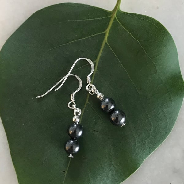 Hematite dark grey  semi precious earrings 