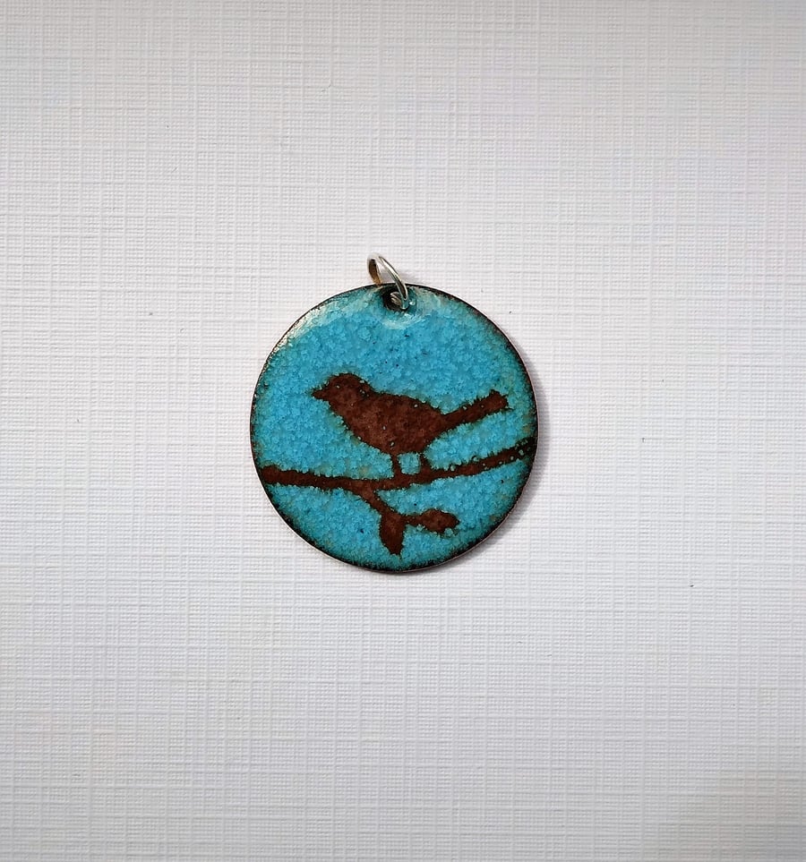 Bird pendant in enamelled copper 116