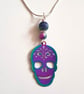 Rainbow Skull Necklace - Colourful Steel Skull Pendant with Glitter Beads