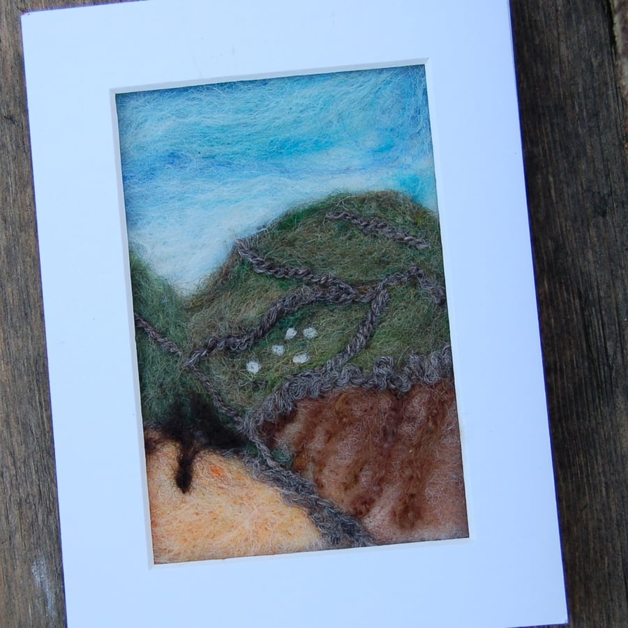 Needle felted picture - Yorkshire Dales Sheep scene - unframed