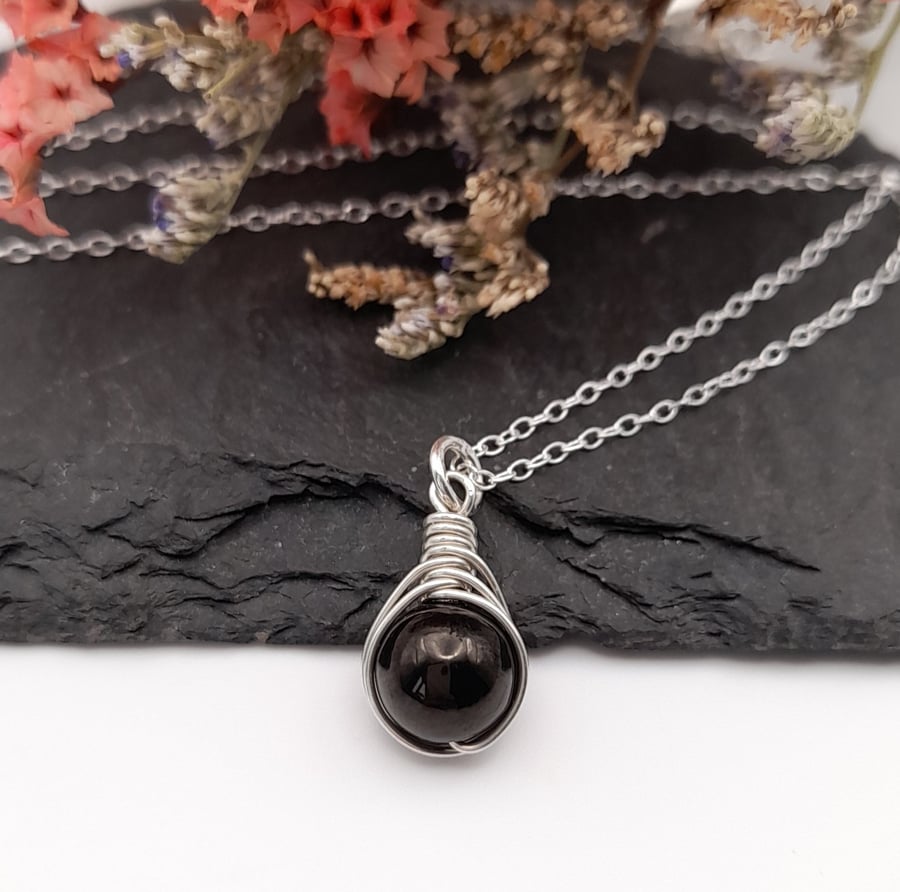 Sterling Silver Jet Gemstone Pendant Necklace