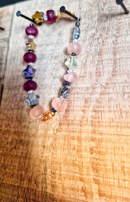 Handmade Star Bead Bracelet – Mixed Glass and Stone Beads with Lobster Clasp