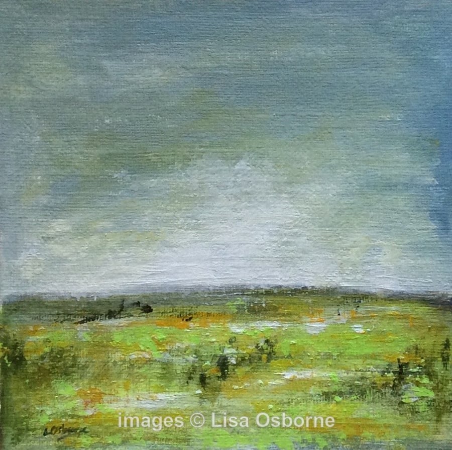 Water meadows - original acrylic painting. Countryside.