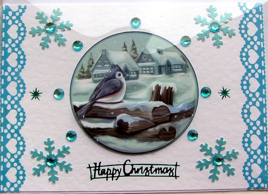 Happy Christmas Hand Crafted Decoupage Christmas Card - Happy Christmas 2473