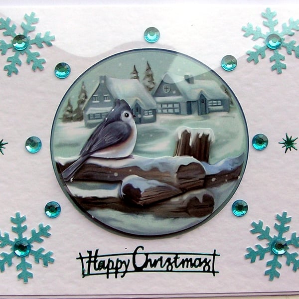 Happy Christmas Hand Crafted Decoupage Christmas Card - Happy Christmas 2473