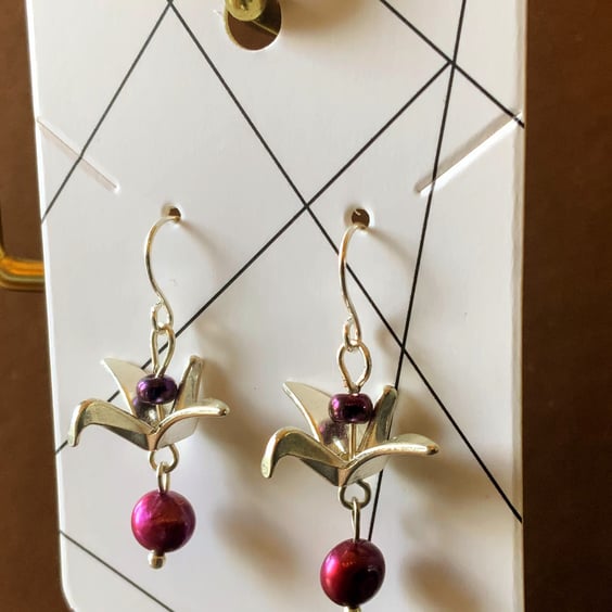 Origami Crane Bird Earrings