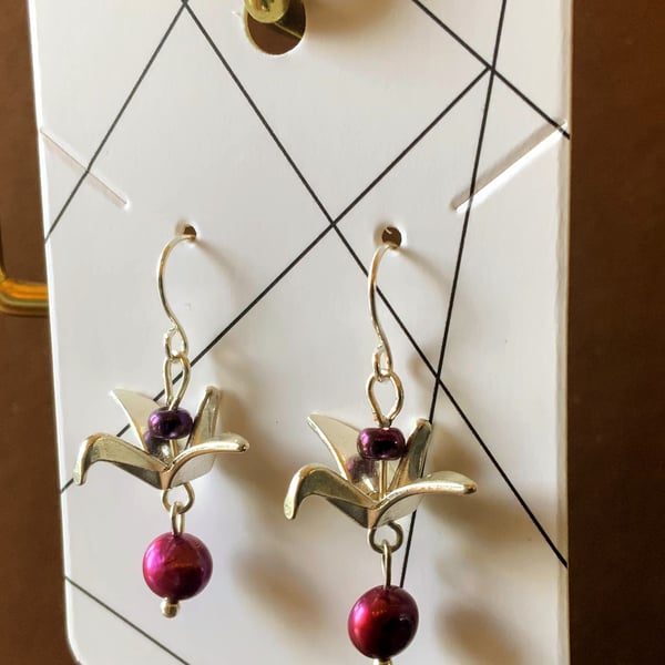 Origami Crane Bird Earrings