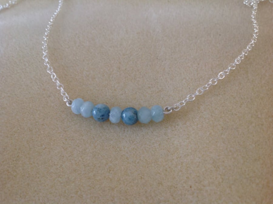 Aquamarine sterling silver bar necklace
