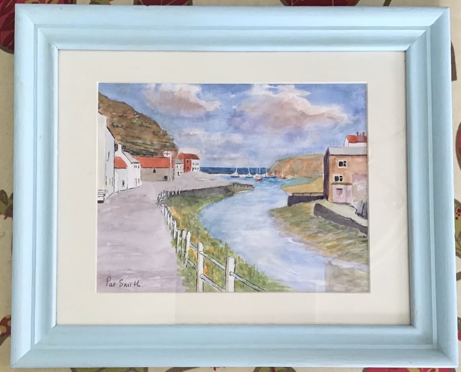 Original Watercolour, Painting, Staithes, Yorkshire Pat Smith, 14.25” x 11.5”