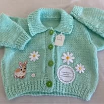 Mint cardigan with bunny and daisies